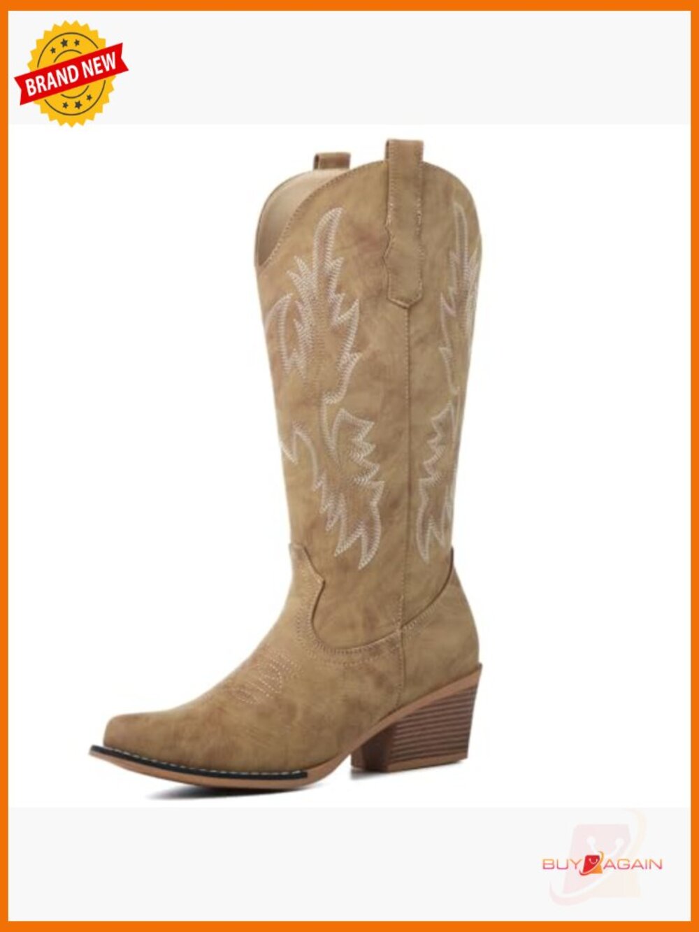Women's Mid Calf Snip Toe Cowboy Boots Embroidered Chunky Heel - Picture 4 of 7